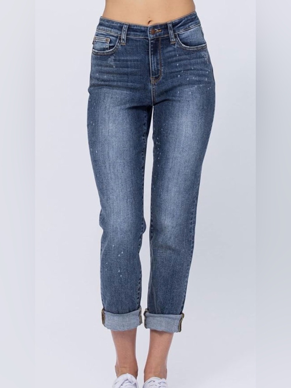 Judy Blue Los Angeles Mid-Rise Dark Wash Cuffed Boyfriend Fit Jeans